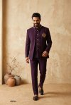 Wine Outluk Wedding Vol 68 Lachaka Hand Work Mens Jodhpuri Suit W6804.